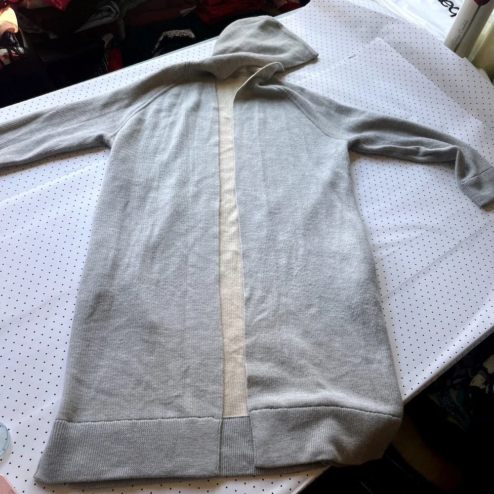 Athleta Hooded Merino Wool Blend Cardigan Longline Open Front Gray Small - Picture 2 of 8